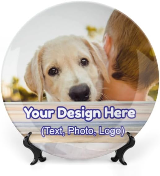 Generic Ceramic Round Decorative Plate, 6 Inch, Multicolor, Wall Display Dish with Stand, Customizable with Uploaded Image and Text