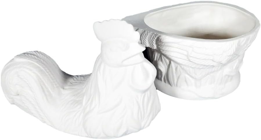 Rooster Sugar Bowl, Ready to Paint Ceramic Bisque, Unglazed Inside, Unpainted