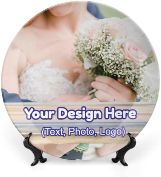 Generic Ceramic Round Decorative Plate, 6 Inch, Multicolor, Wall Display Dish with Stand, Customizable with Uploaded Image and Text