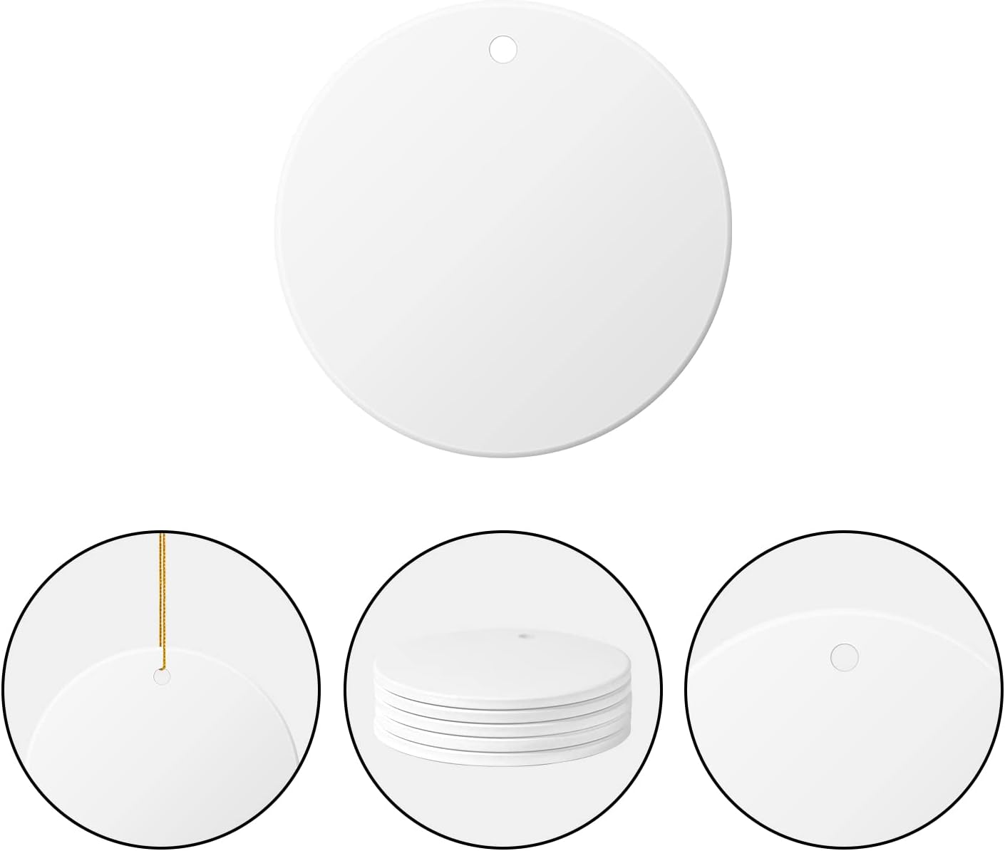 12 PCS Sublimation Ceramic Ornament Bulk White 3 Inch Round Blank Hanging Ornament with Gold String for Crafting DIY Personalized Home Decor Bulk