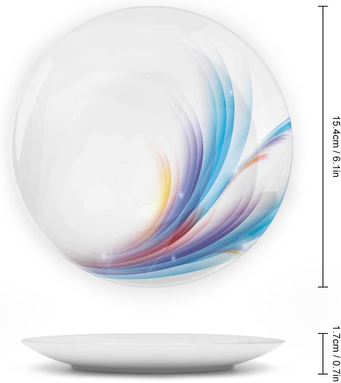 Ceramic Display Plate, Abstract Decor Ceramic Hanging Decorative Plate, Modern Rainbow like Wavy with Blank Pattern, 6 Inch, Living Room Kitchen Decoration Household, Blue Purple Orange and Red