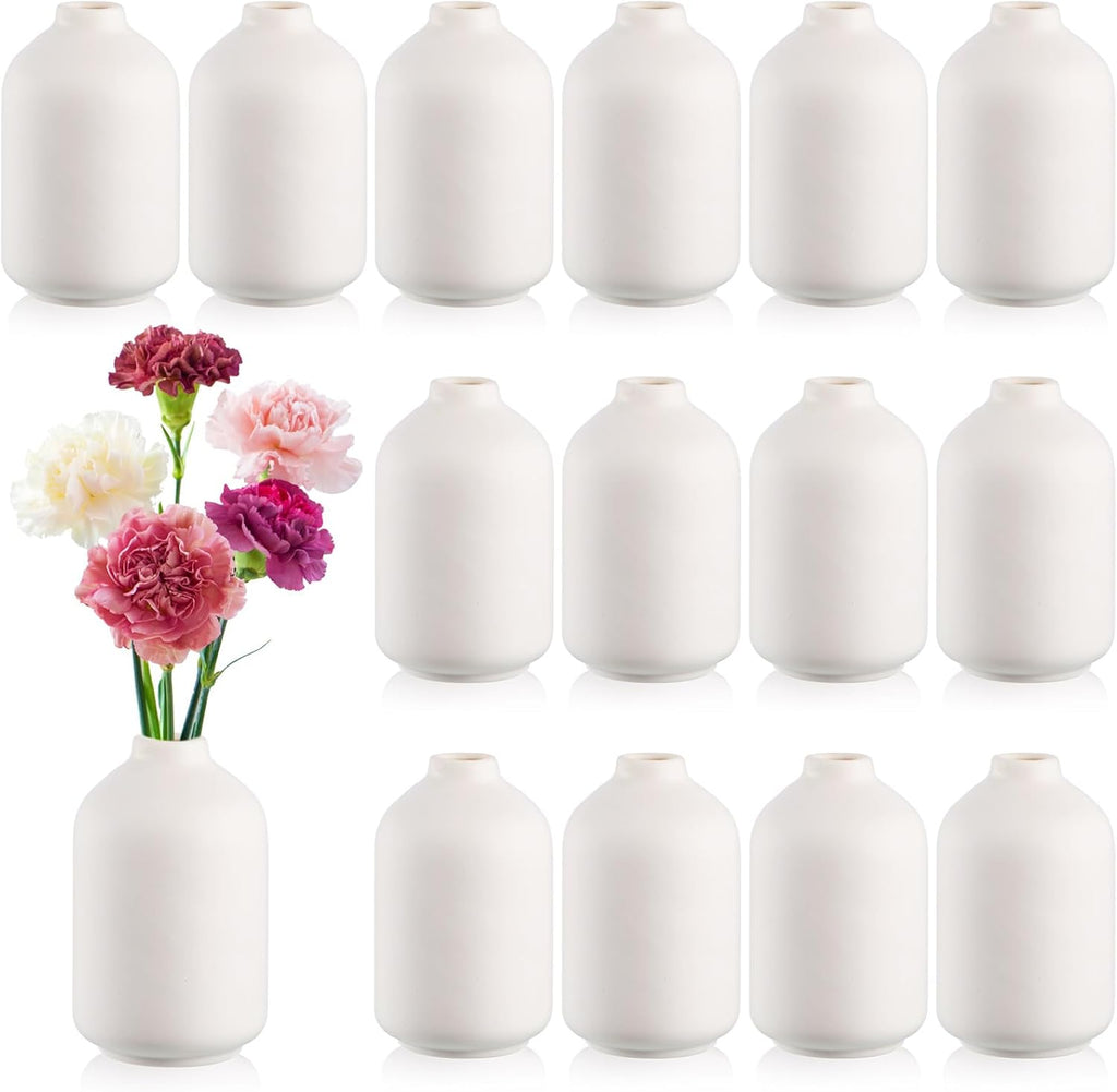 Tioncy 15 Set 3. 9"*2. 76" White Ceramic Bud Vases Bulk Boho Small Flower Wedding Centerpieces White Ceramic Vases for Dry Flowers Pampas Garss Home Valentines DIY Wedding Table Decor