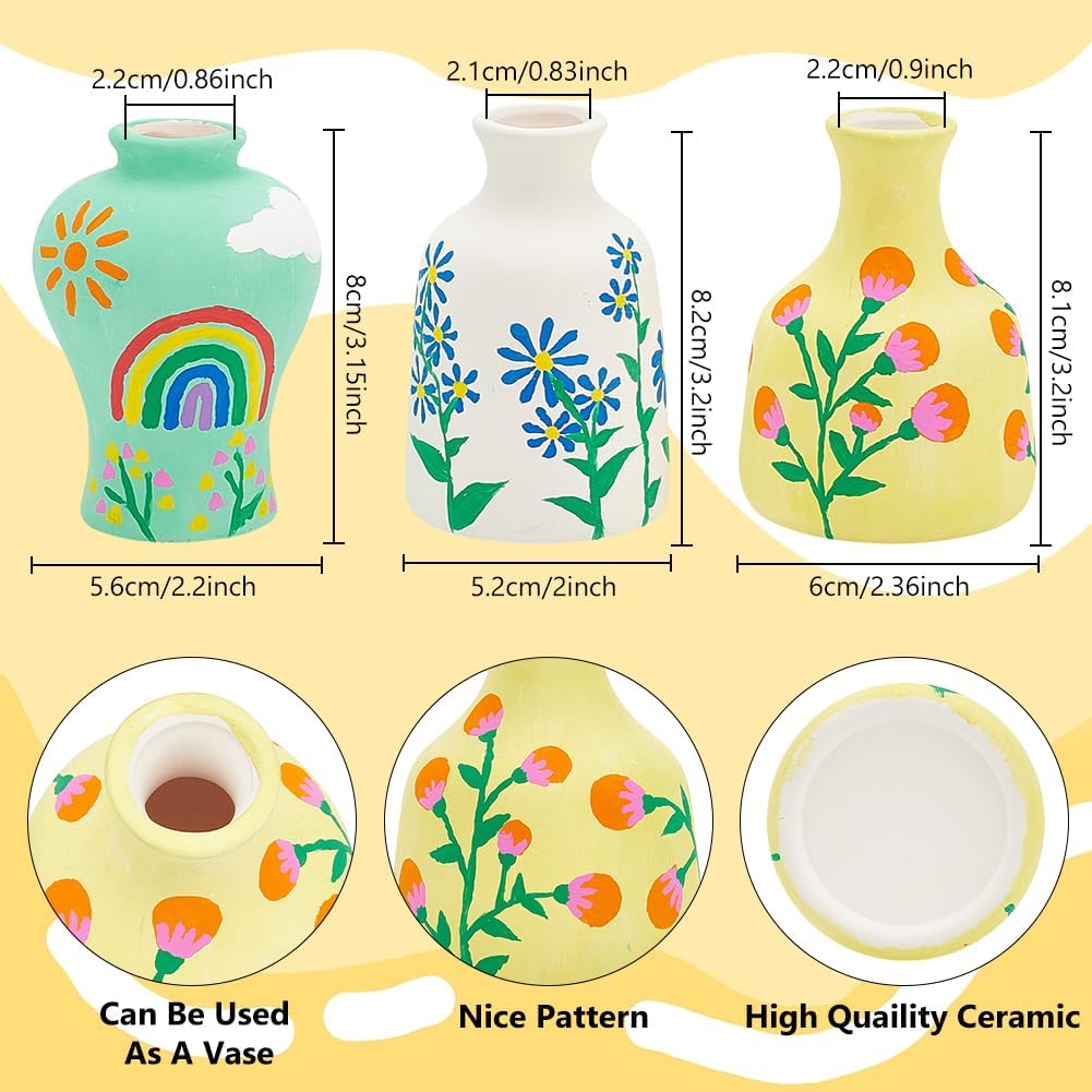 WEBEEDY 3 Styles Vase Pottery Painting Kit Paint Your Own Ceramic Pottery Unpainted Ceramic Flower Pots DIY Arts and Crafts Kit for Beginners Classroom Craft Project Fun Home Acticity