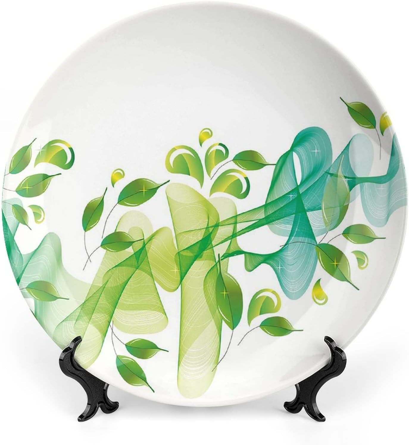 Ceramic Display Plate, Abstract Decor Ceramic Hanging Decorative Plate, Modern Rainbow like Wavy with Blank Pattern, 6 Inch, Living Room Kitchen Decoration Household, Blue Purple Orange and Red