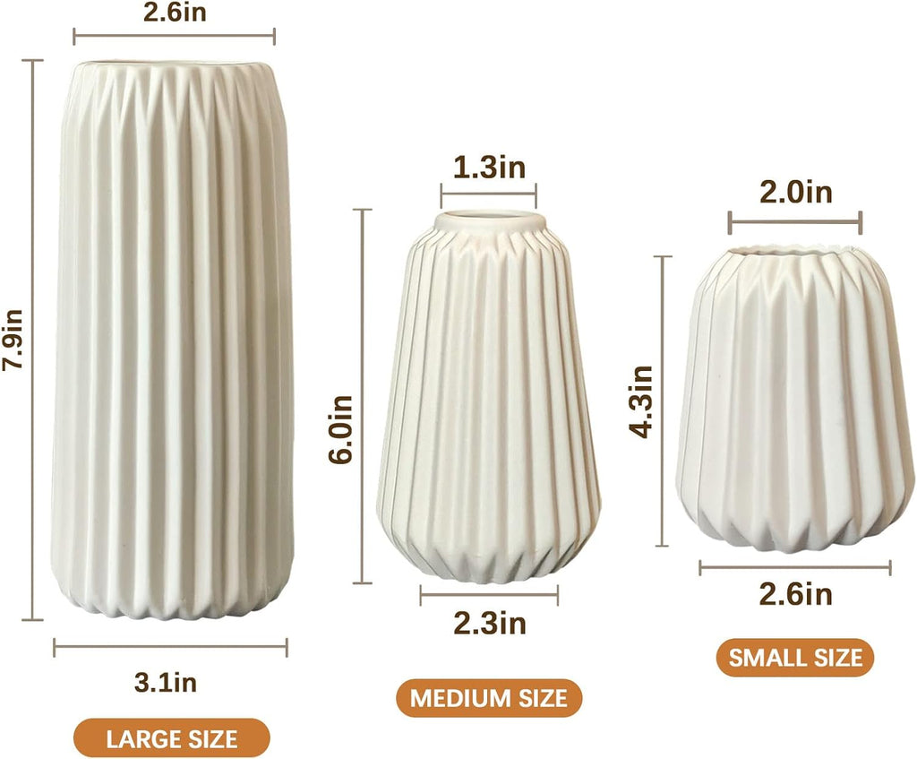 Ceramic Vases Set of 3-White Vase for Modern Home Decor, Flower Vases for Aesthetic Room Decor,Boho Decor Wedding Dinner Table Party Office Centerpiece Table Decorations (White 3 Set)