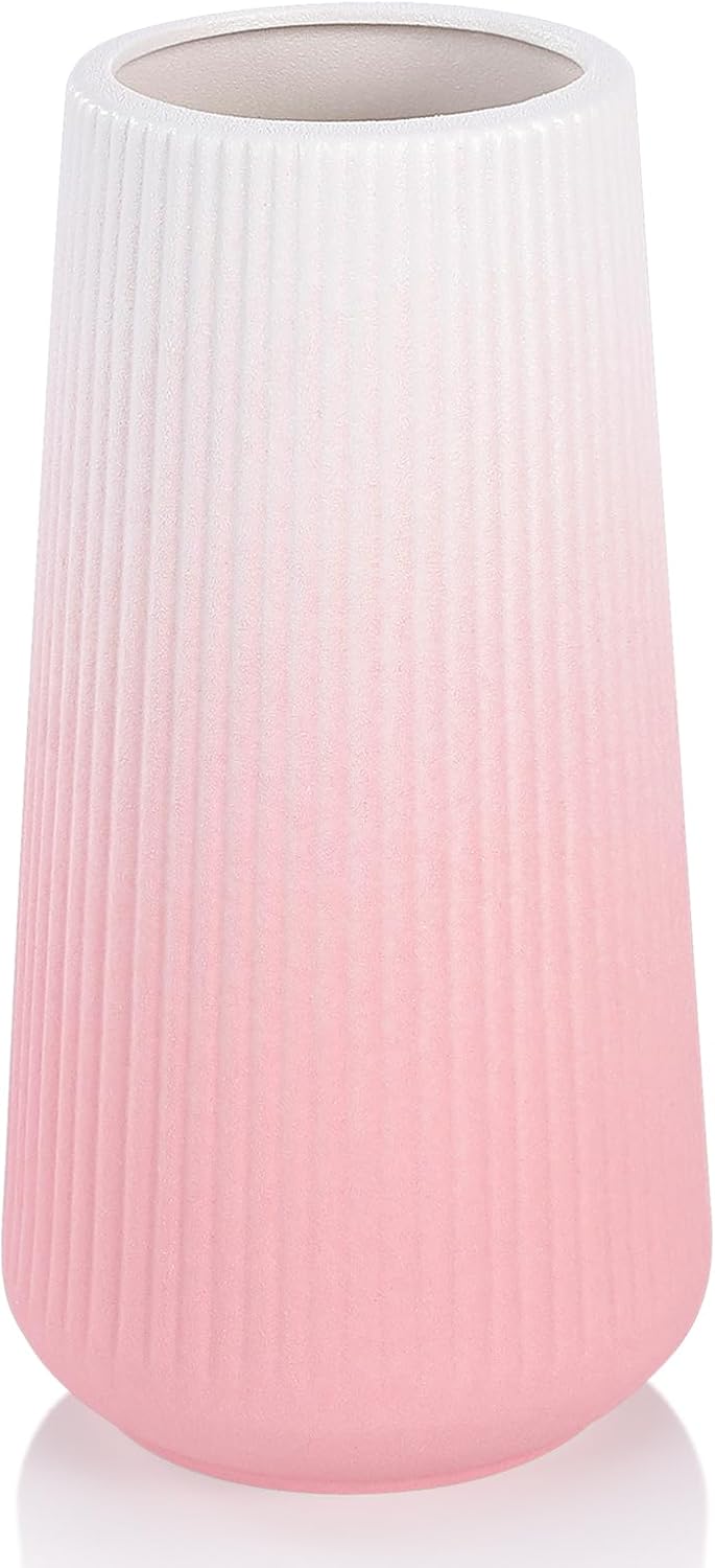 White Ceramic Vase, GUKJOB Small Cute Flower Vase for Pampas Grass, Home, Living Room, Dining Table, Farmhouse, Office Decor, Bedroom, Table, and Kitchen Shelf (White)