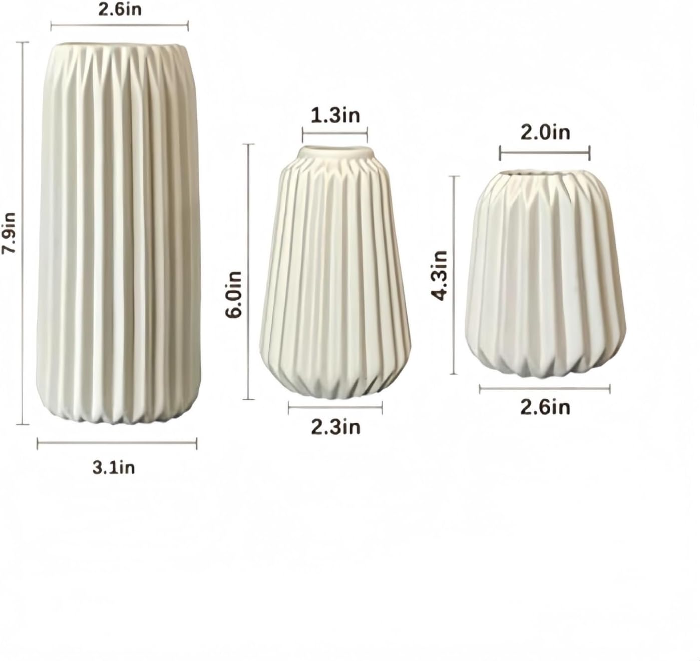 White Ceramic Vase Set of 3, Scandinavian Bohemian Style, for Modern Home Office Decoration Centerpiece, Dining Table, Entryway Decoration (White)
