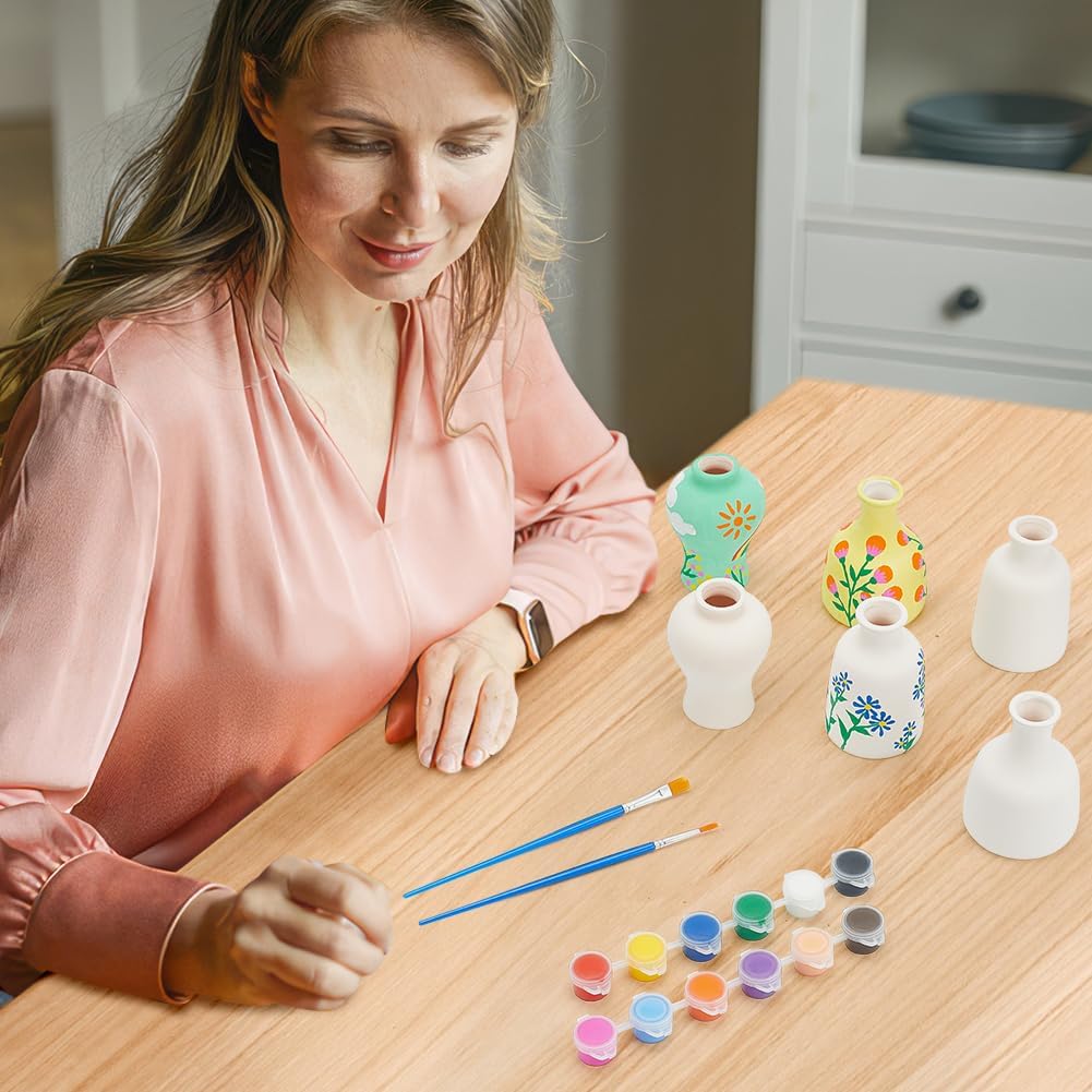 WEBEEDY 3 Styles Vase Pottery Painting Kit Paint Your Own Ceramic Pottery Unpainted Ceramic Flower Pots DIY Arts and Crafts Kit for Beginners Classroom Craft Project Fun Home Acticity