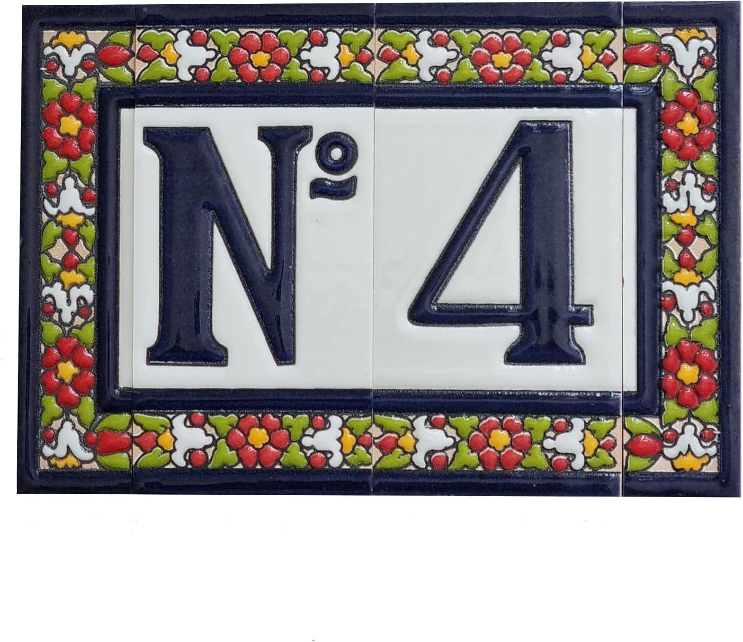Spanish Floral Designed Ceramic Letter Tiles House Number Tiles and Frames (Letter V)