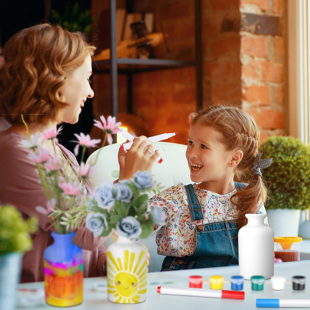 4 Set Paint Your Own Porcelain Paint Vase Art Project White Ceramic Painting Kit for Adults Porcelain Vase Decorating Kit with Art Supplies DIY(Classic)