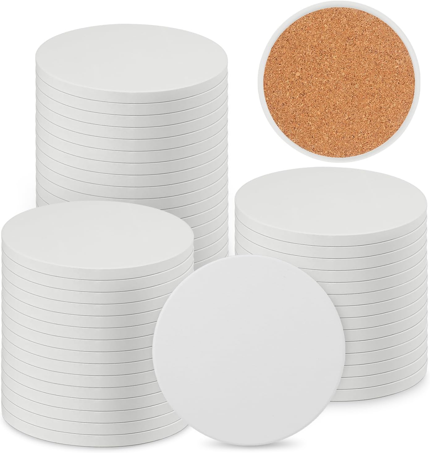 40 Pieces 4 Inch Round Blank Ceramic Coasters, Unglazed Ceramic Tiles Coasters, Ceramic Tiles with Cork Backing Pads for Painting, DIY Crafts, Mosaics, Circular, White.by GNIEMCKIN.