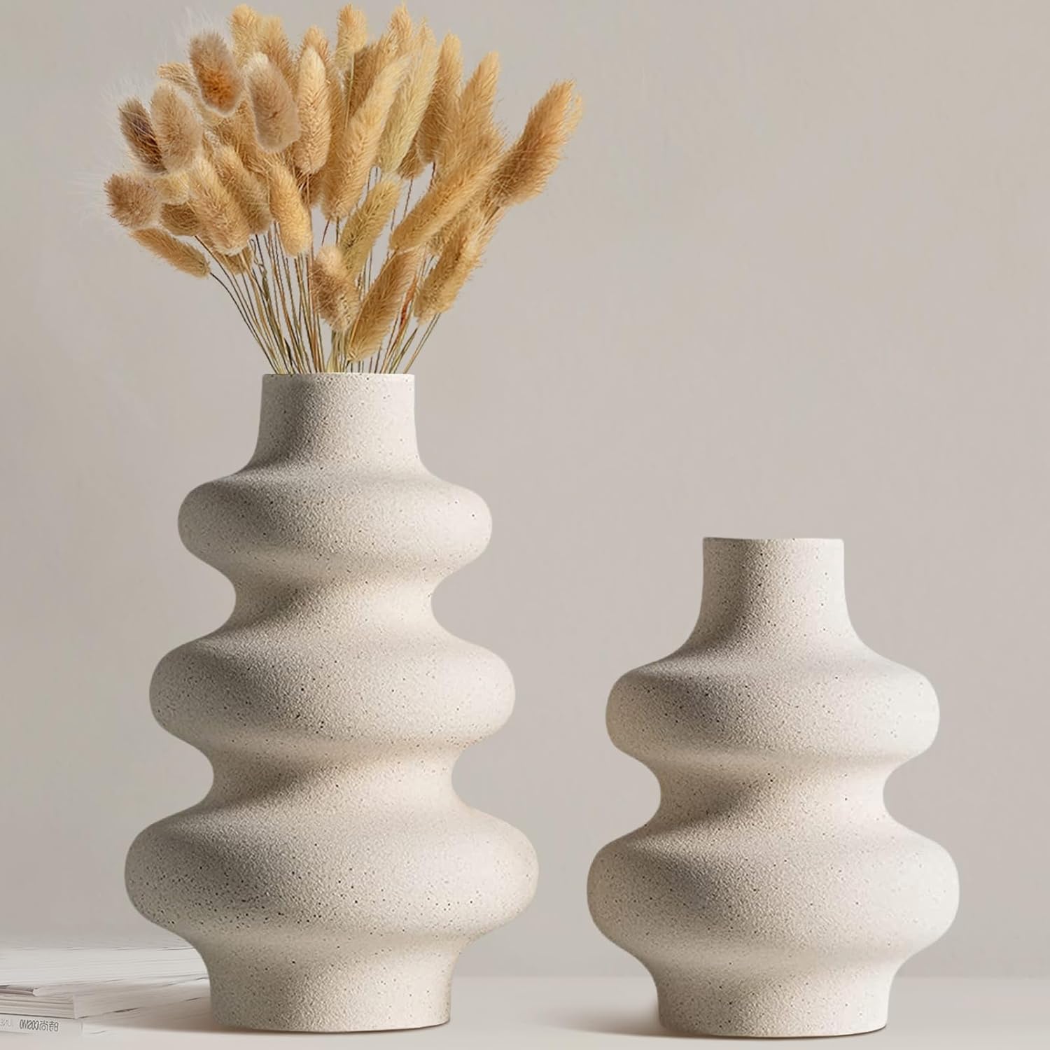 Ceramic Vases Set of 3-White Vase for Modern Home Decor, Flower Vases for Aesthetic Room Decor,Boho Decor Wedding Dinner Table Party Office Centerpiece Table Decorations (White 3 Set)