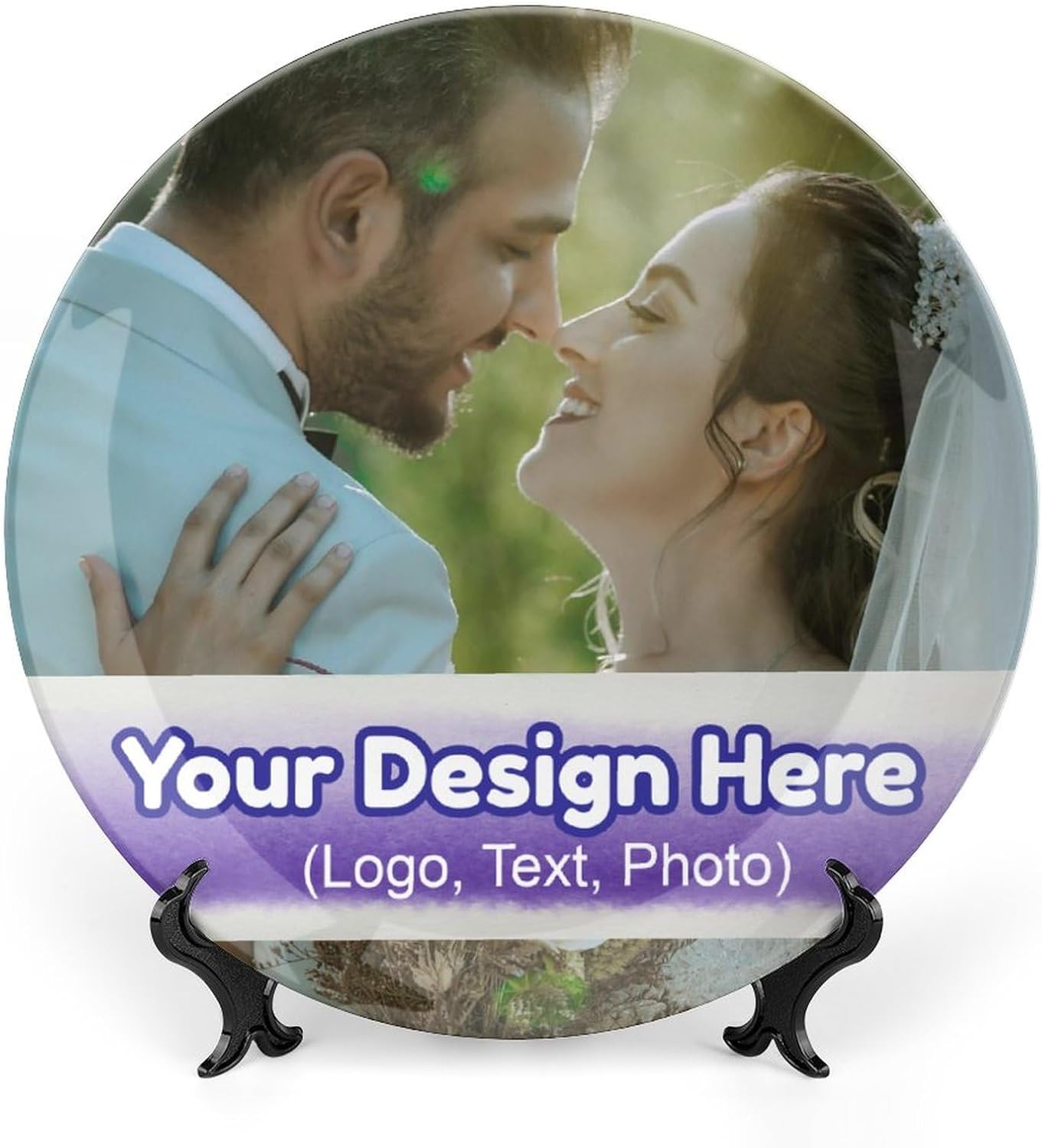 Generic Ceramic Round Decorative Plate, 6 Inch, Multicolor, Wall Display Dish with Stand, Customizable with Uploaded Image and Text