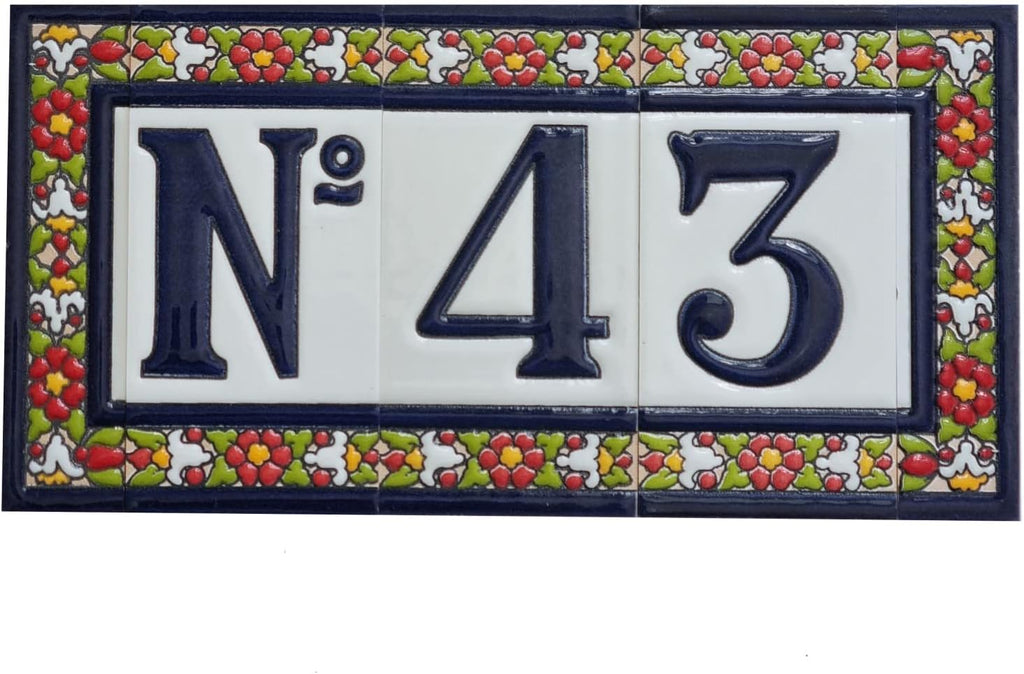 Spanish Floral Designed Ceramic Letter Tiles House Number Tiles and Frames (Letter V)