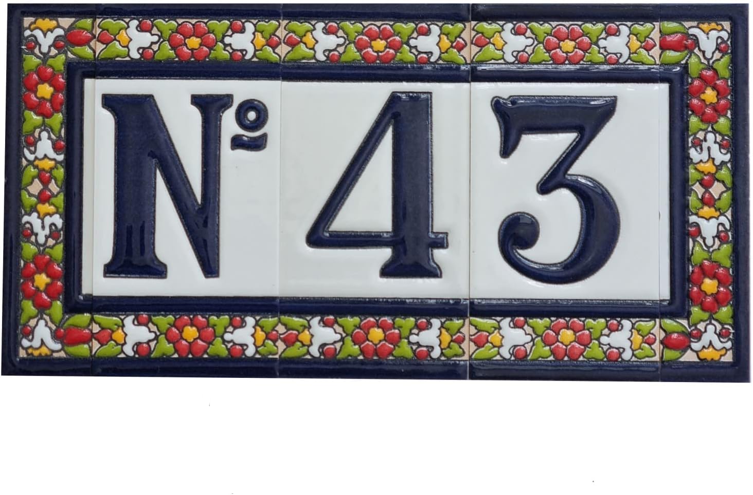Spanish Floral Designed Ceramic Letter Tiles House Number Tiles and Frames (Letter V)