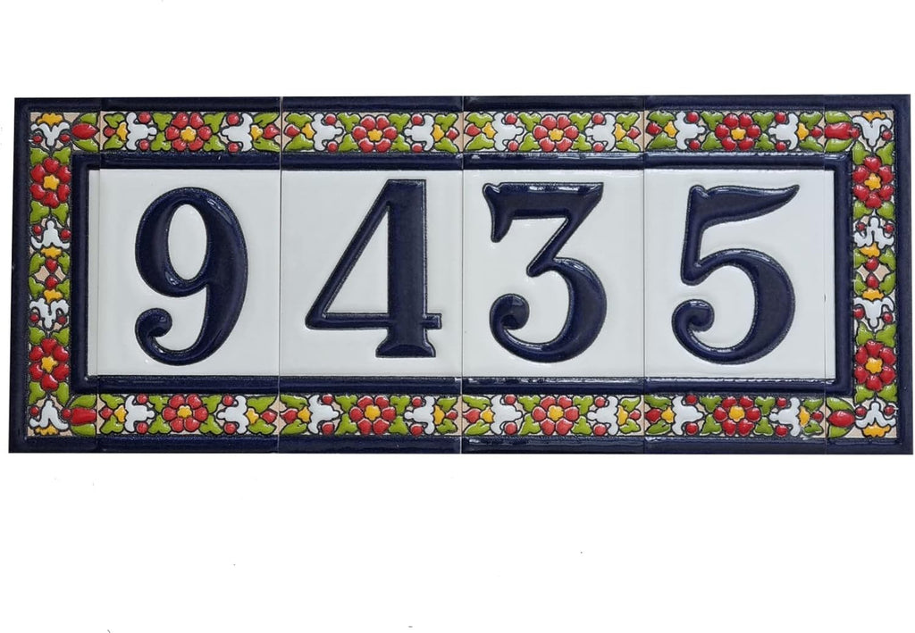 Spanish Floral Designed Ceramic Letter Tiles House Number Tiles and Frames (Letter V)