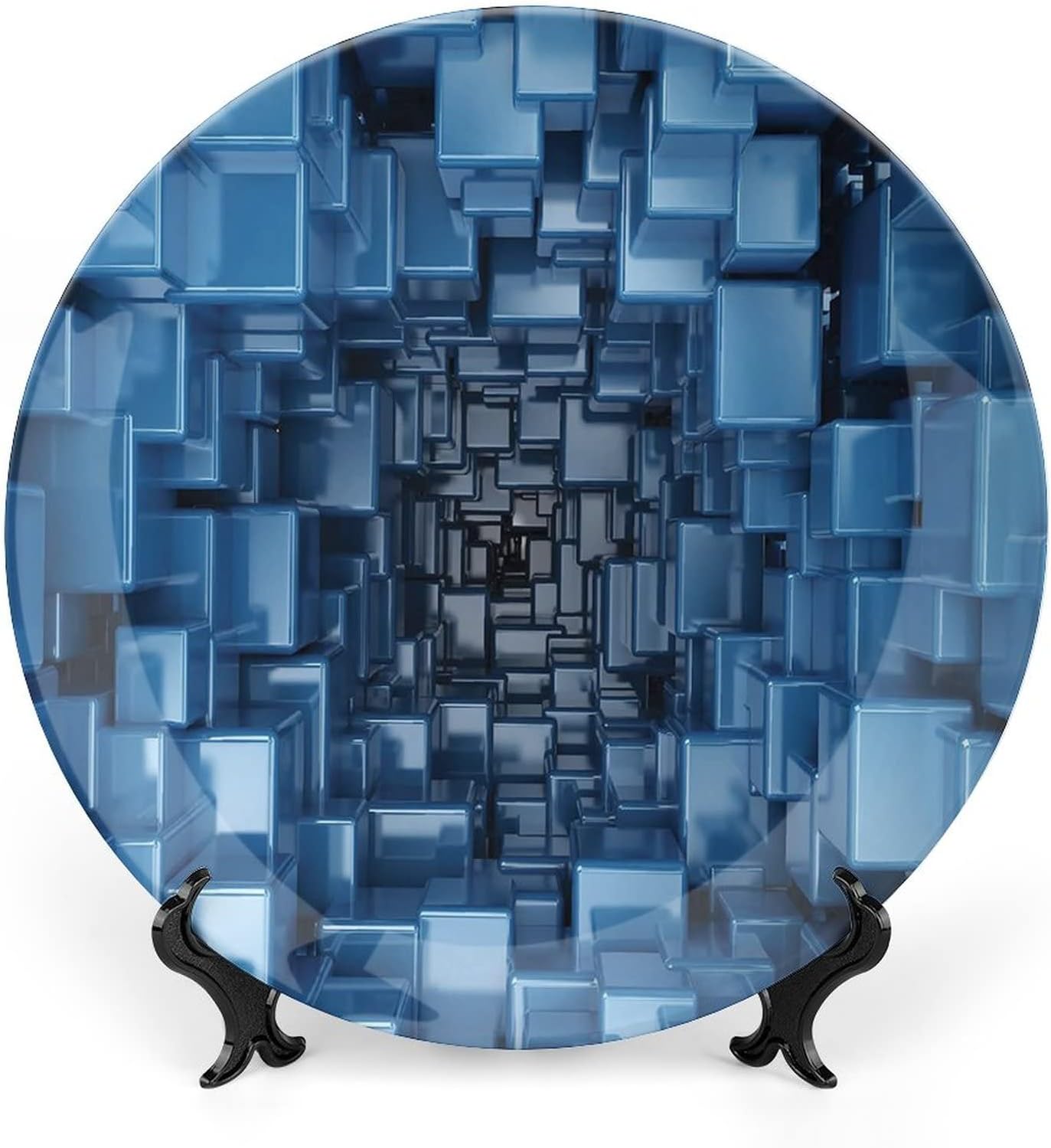 Ceramic Display Plate, Abstract Decor Ceramic Hanging Decorative Plate, Modern Rainbow like Wavy with Blank Pattern, 6 Inch, Living Room Kitchen Decoration Household, Blue Purple Orange and Red