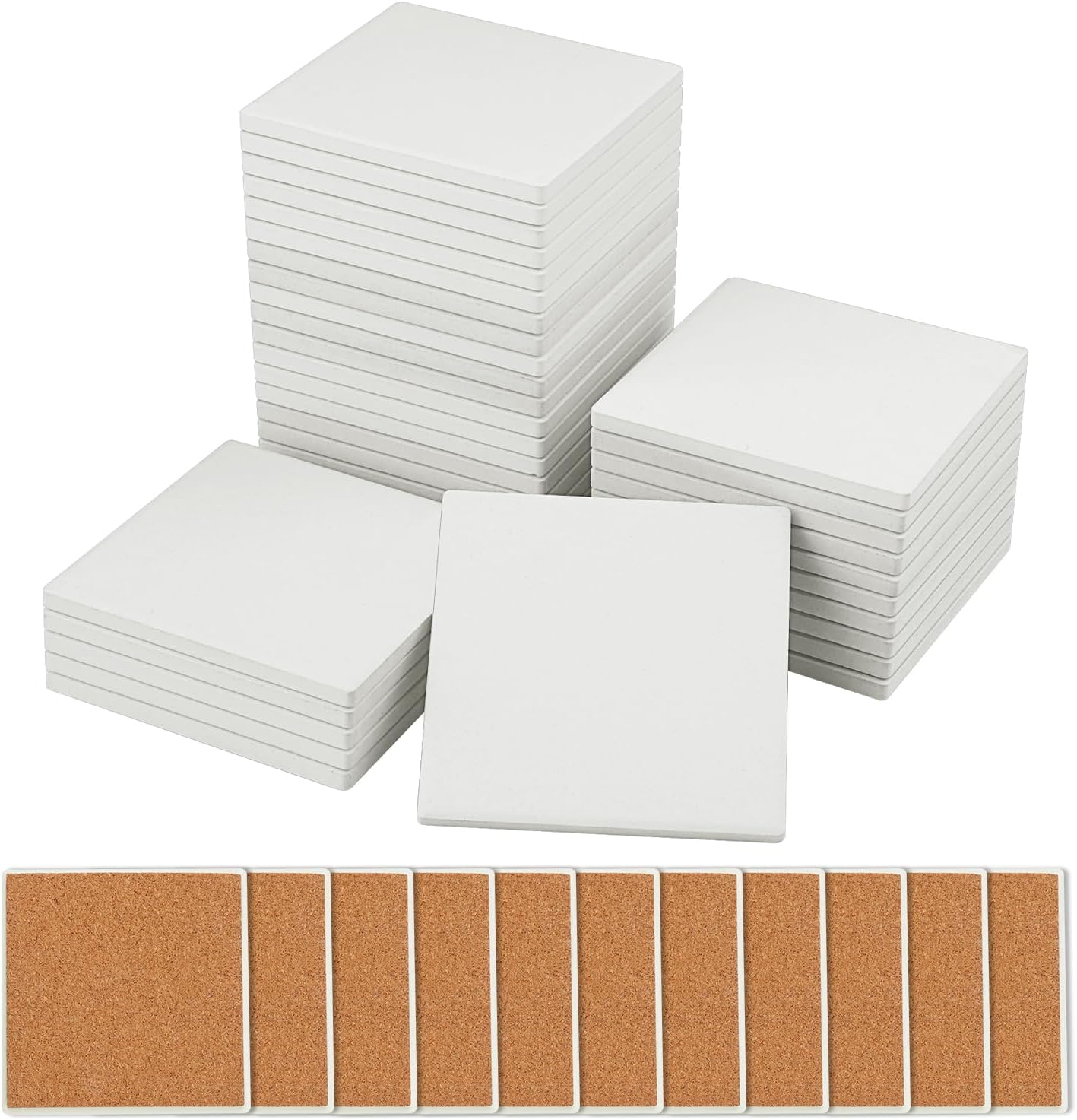 40 Pieces 4 Inch Round Blank Ceramic Coasters, Unglazed Ceramic Tiles Coasters, Ceramic Tiles with Cork Backing Pads for Painting, DIY Crafts, Mosaics, Circular, White.by GNIEMCKIN.
