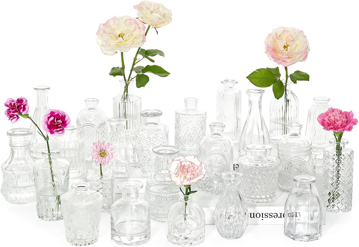 12pcs Glass Bud Vase Set, Small Clear Flower Vases for Centerpieces in Bulk, Mini Vintage Vase for Wedding, Home,Table Decoration