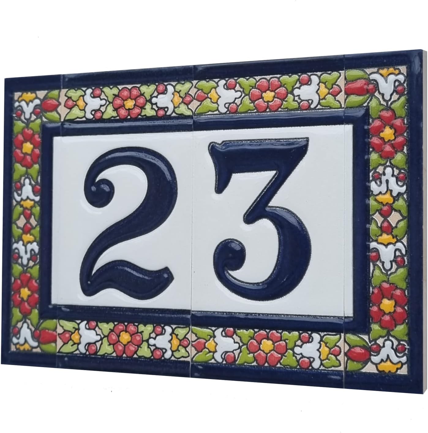 Spanish Floral Designed Ceramic Letter Tiles House Number Tiles and Frames (Letter V)