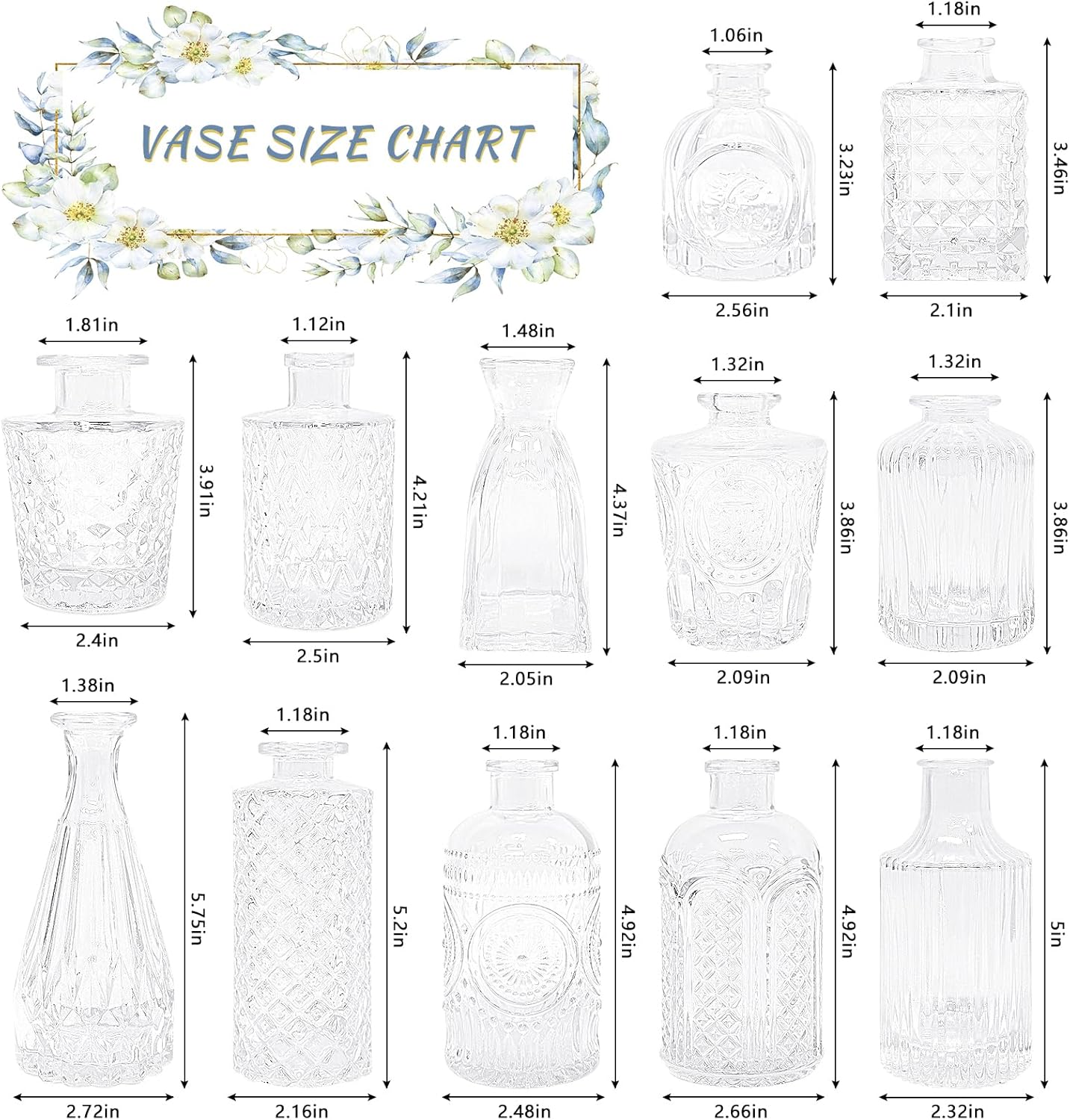 12pcs Glass Bud Vase Set, Small Clear Flower Vases for Centerpieces in Bulk, Mini Vintage Vase for Wedding, Home,Table Decoration