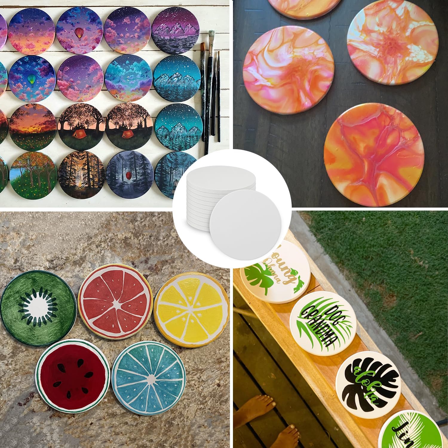 40 Pieces 4 Inch Round Blank Ceramic Coasters, Unglazed Ceramic Tiles Coasters, Ceramic Tiles with Cork Backing Pads for Painting, DIY Crafts, Mosaics, Circular, White.by GNIEMCKIN.