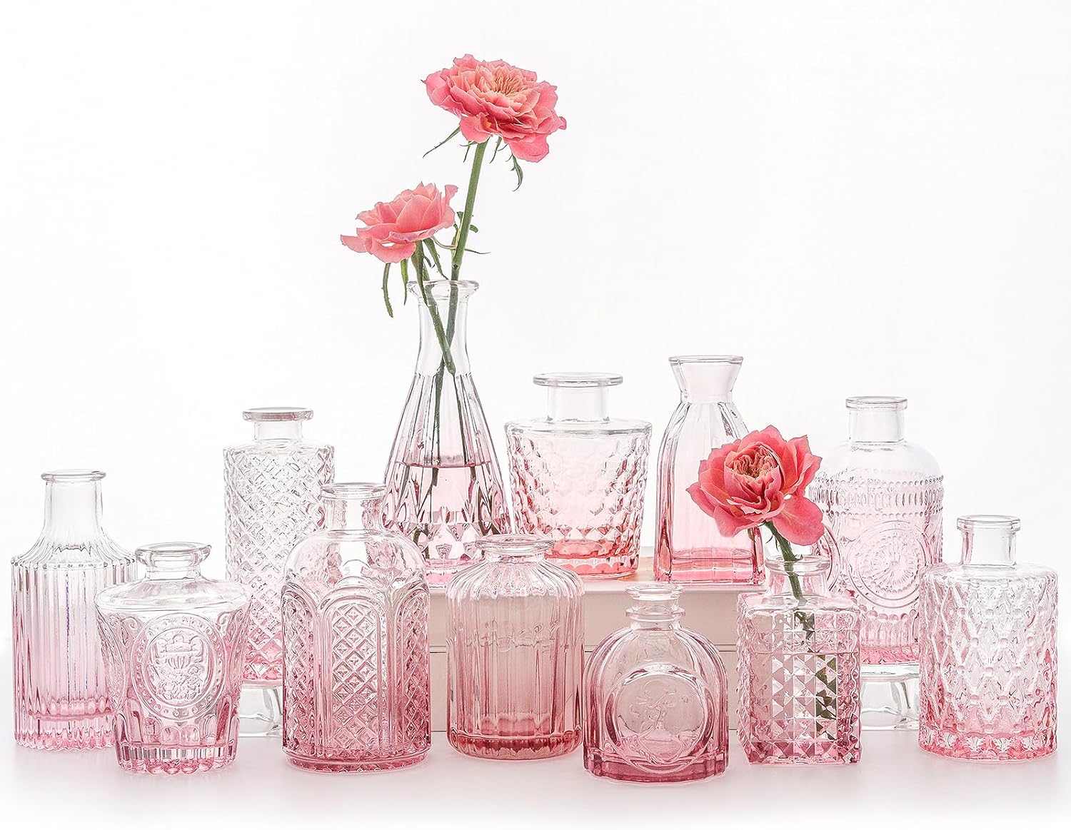 12pcs Glass Bud Vase Set, Small Clear Flower Vases for Centerpieces in Bulk, Mini Vintage Vase for Wedding, Home,Table Decoration