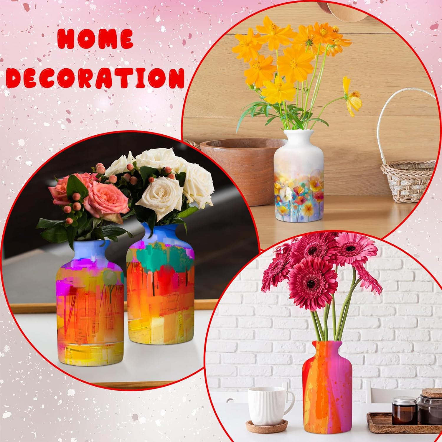 4 Set Paint Your Own Porcelain Paint Vase Art Project White Ceramic Painting Kit for Adults Porcelain Vase Decorating Kit with Art Supplies DIY(Classic)